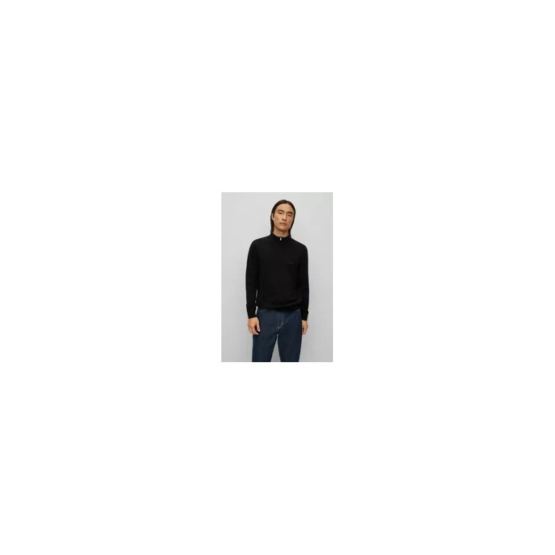 Pull en laine vierge à col zippé et logo brodé HUGO BOSS