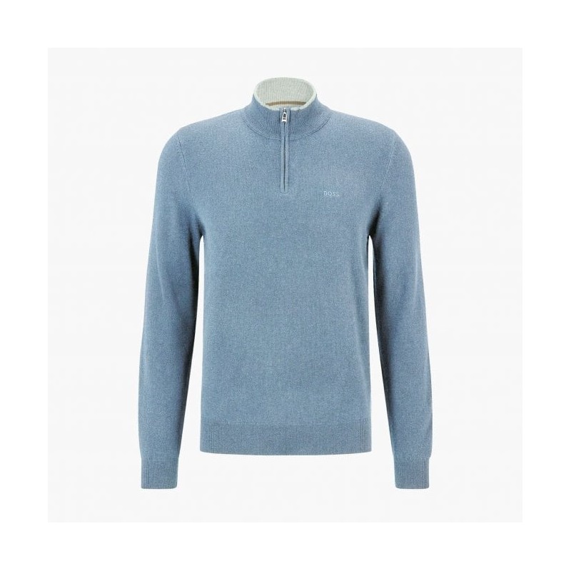 Pull en laine vierge à col zippé et logo brodé HUGO BOSS