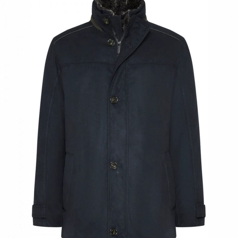 Veste chaude en daim microvelours bleu marine avec col en fourrure amovible bugatti