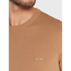 Pull à col rond en laine vierge avec logo brodé BOSS