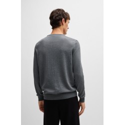 Pull à col rond en laine vierge avec logo brodé BOSS