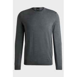 Pull à col rond en laine vierge avec logo brodé BOSS