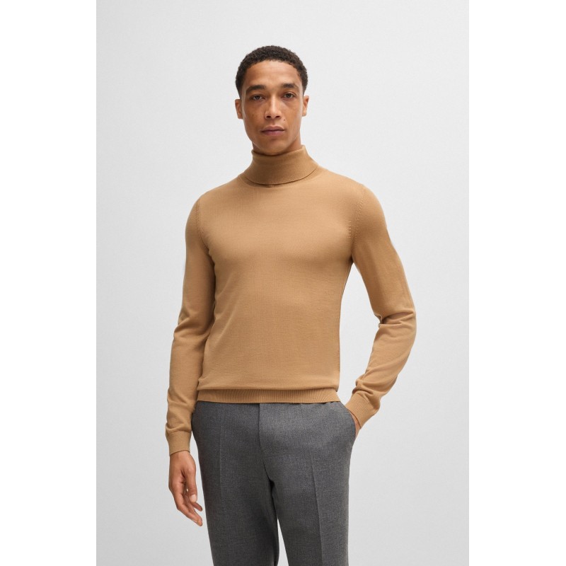 Pull Slim à col roulé en laine mérinos BOSS