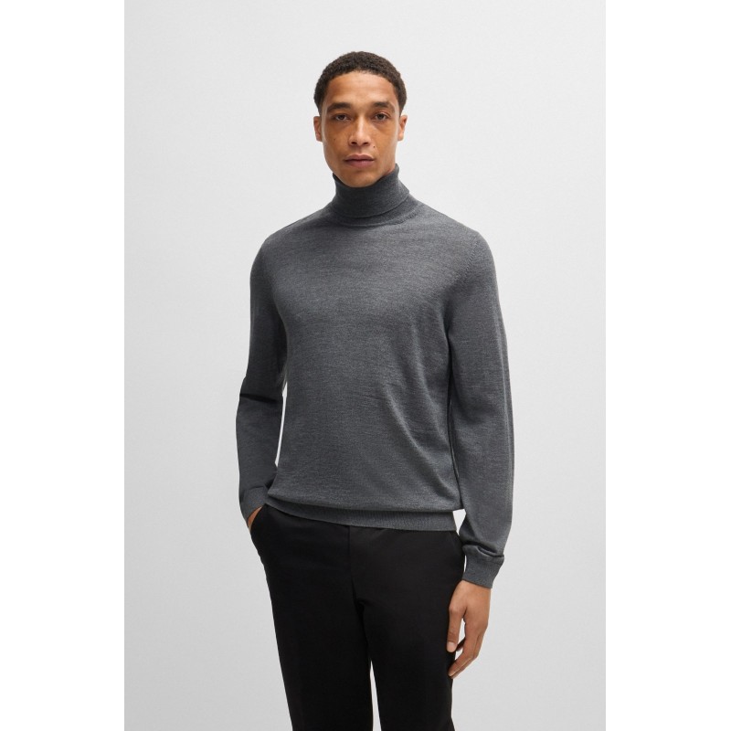 Pull Slim à col roulé en laine mérinos BOSS