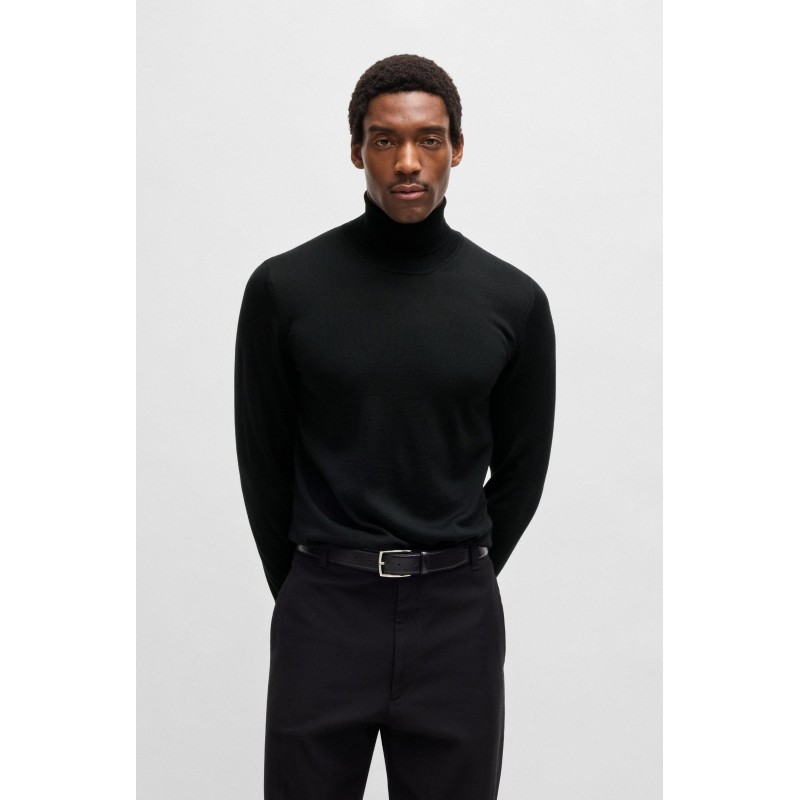Pull Slim à col roulé en laine mérinos BOSS