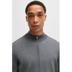 Cardigan Regular en laine vierge avec logo brodé BOSS