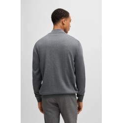 Cardigan Regular en laine vierge avec logo brodé BOSS