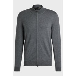 Cardigan Regular en laine vierge avec logo brodé BOSS